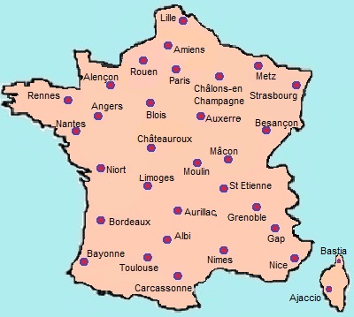 carte de toutes les villes de France
